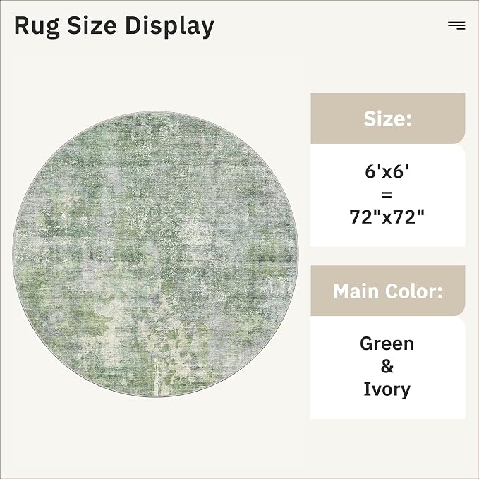 Soalmost Abstract 6x6 Round Rug 6ft Circle Living Room Rugs, Low Pile Stain - Image 5