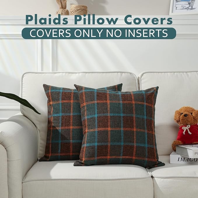 Stellhome Pack of 2 Faux Linen Buffalo Check Throw Pillow Covers, Farmhouse - Image 5