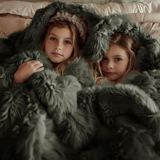 Bedsure GentleSoft Fluffy Olive Green King Size Blanket - Image 6