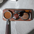 Bincoo 51/53mm Espresso Tamping Station - Sapele Coffee Bar Organizer with Non-Slip Mat, Multi-Slot Design for Counter, Holds Tamper,Distributor, Basket Holder