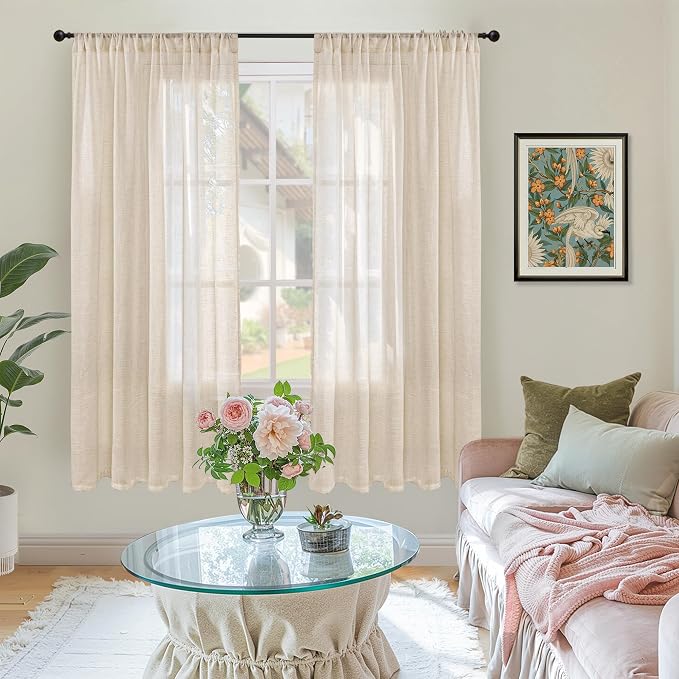 BGment Burlap Linen Curtains 63 Inch 2 Panels Set - Image 2