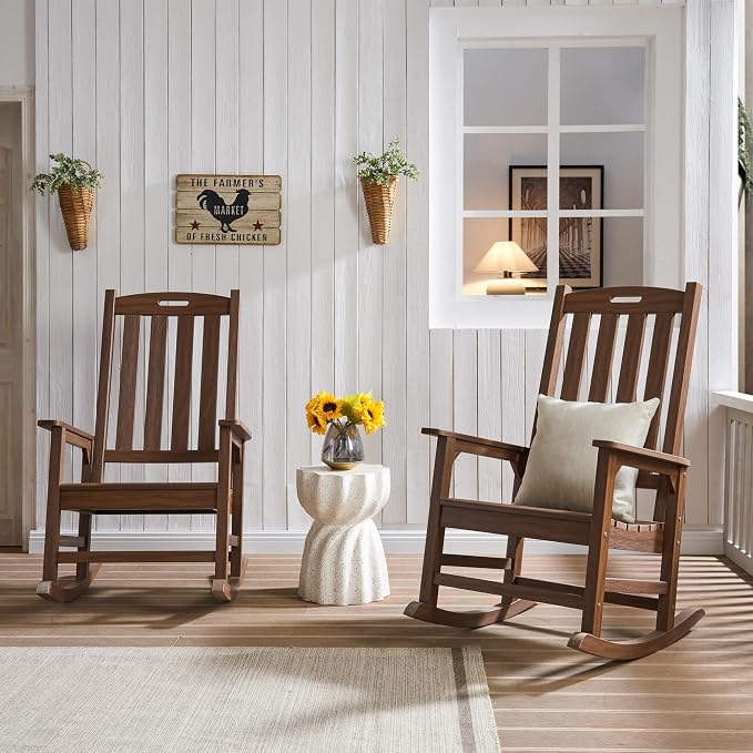 Psilvam Outdoor Rocking Chair, Poly Lumber Oversized Rocking Chair - Image 6