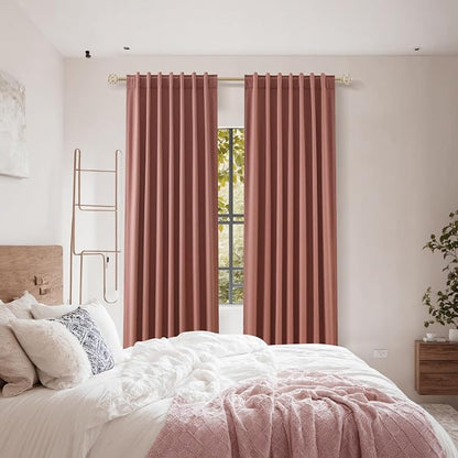 Dusty Rose 100% Blackout Linen Curtains 102 Inch Length 2 Panels Set - Image 8