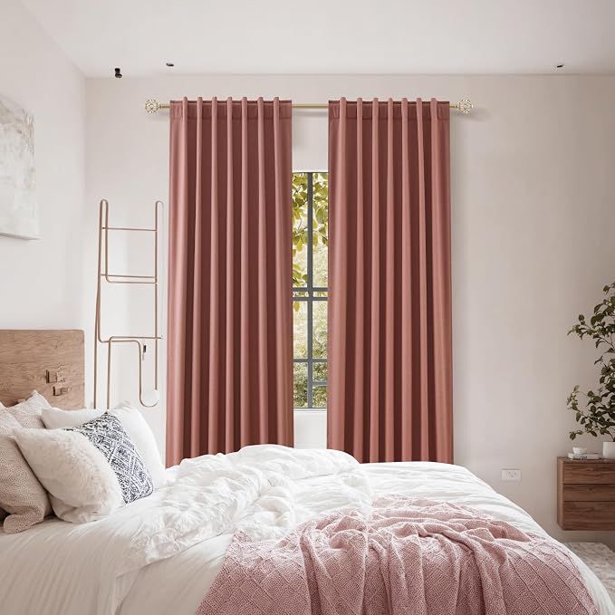 Dusty Rose 100% Blackout Linen Curtains 108 Inch Length 2 Panels Set - Image 8