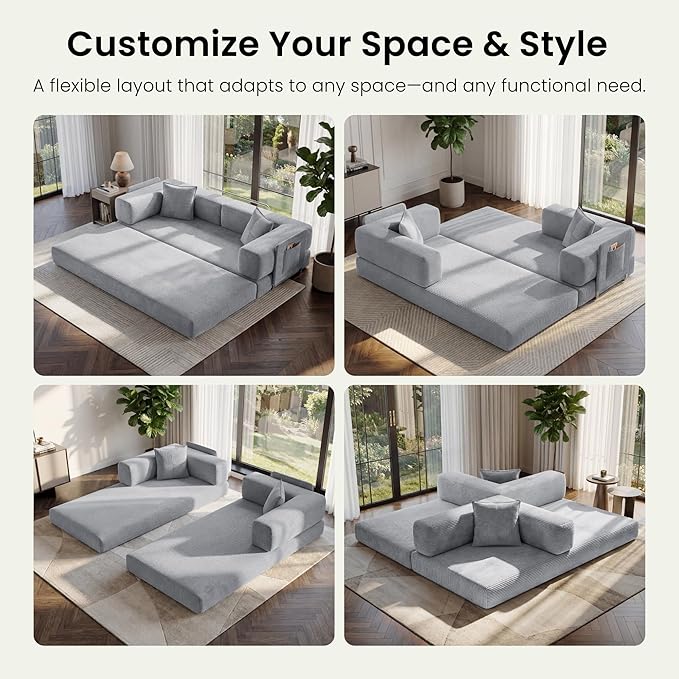 78.8" Convertible Futon Sofa Bed, Corduroy Futon Couch - Image 3