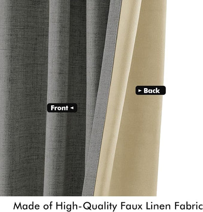 MIULEE 100% Blackout Linen Curtains 42 x 96 Inch Dark Grey 2 Panels | Thermal - Image 6