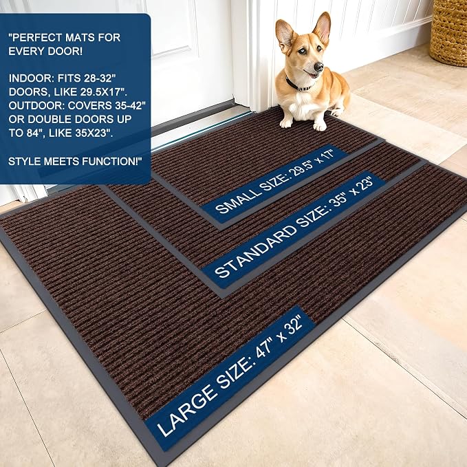 OLANLY 2-Pack Front Door Mats 47x32, Waterproof Heavy-Duty Doormats | Brown - Image 2