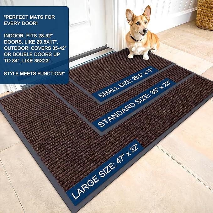 OLANLY 2-Pack Front Door Mats 29.5x17, Waterproof Heavy-Duty Doormats | Brown - Image 2