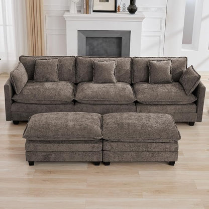 111'' Sectional Cloud Deep Seat Couch, Oversized Chenille U Shaped Sectional - Image 7