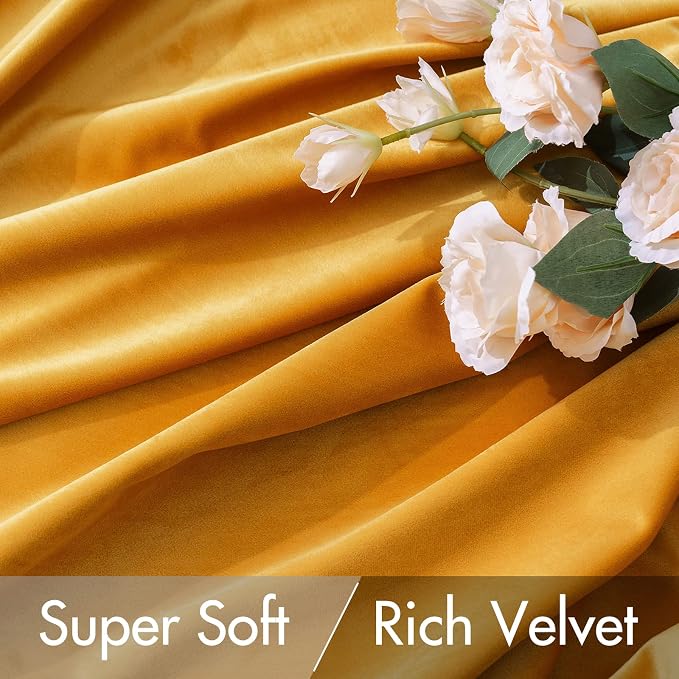 MIULEE Velvet Blackout Curtains 52x108 inches 2 Panels Mustard Yellow | Luxury - Image 4