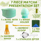 Matcha Whisk Set - 7pcs Matcha Set Including Bamboo Whisk, Bowl with Spout, and Accessories | All-in-One Matcha Kit for Matcha Latte Lovers | Japanese Matcha Set Whisk And Bowl for Tea Ceremony