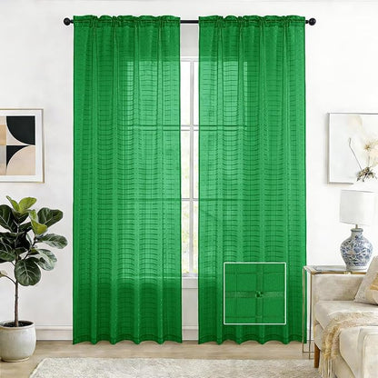 SpaceDresser Check Sheer Curtains 72 Inches Long by SpaceDresser
