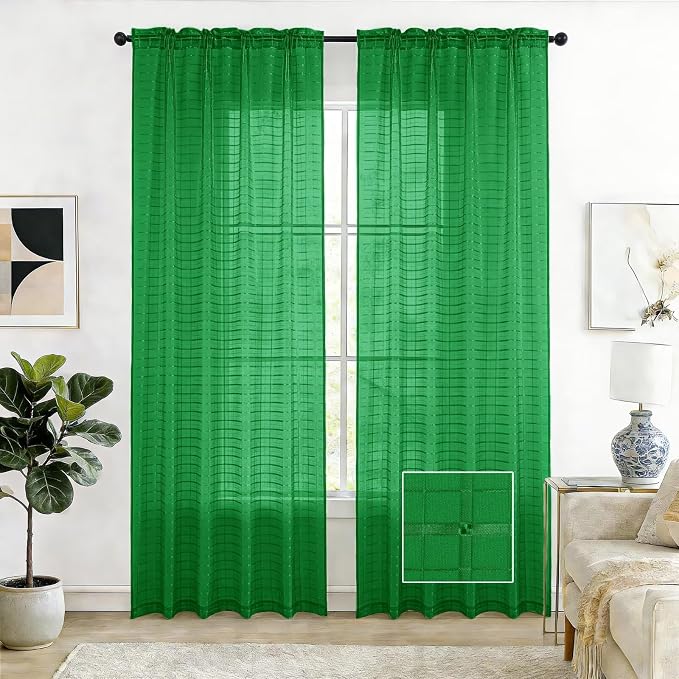 SpaceDresser Check Sheer Curtains 96 Inches Long by SpaceDresser