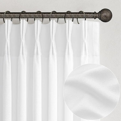 108 Inch White Linen Semi Sheer Curtains by PleatedDrapes