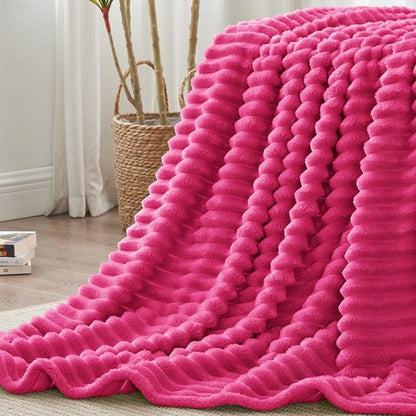 BEDELITE Striped Fleece Throw Blanket, Hot Pink, Soft Cozy, Lightweight Warm - Image 7