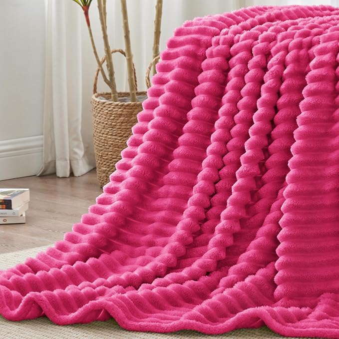 BEDELITE Ribbed Twin Blanket for Couch & Bed, Hot Pink, Warm Yet Lightweight - Image 9