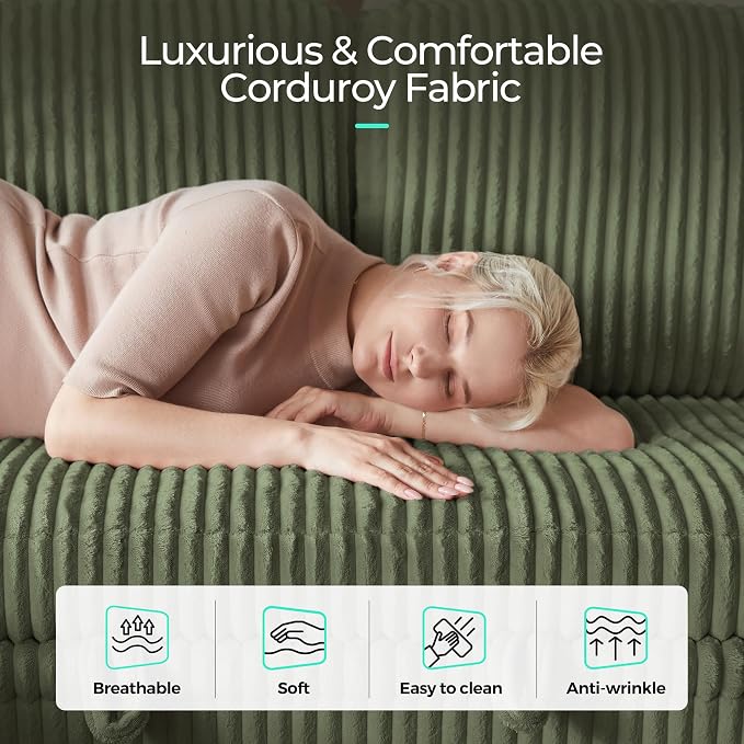 LINSY HOME Sectional Sofa with Pull Out Bed, 6 Seats Corduroy Reversible - Image 5