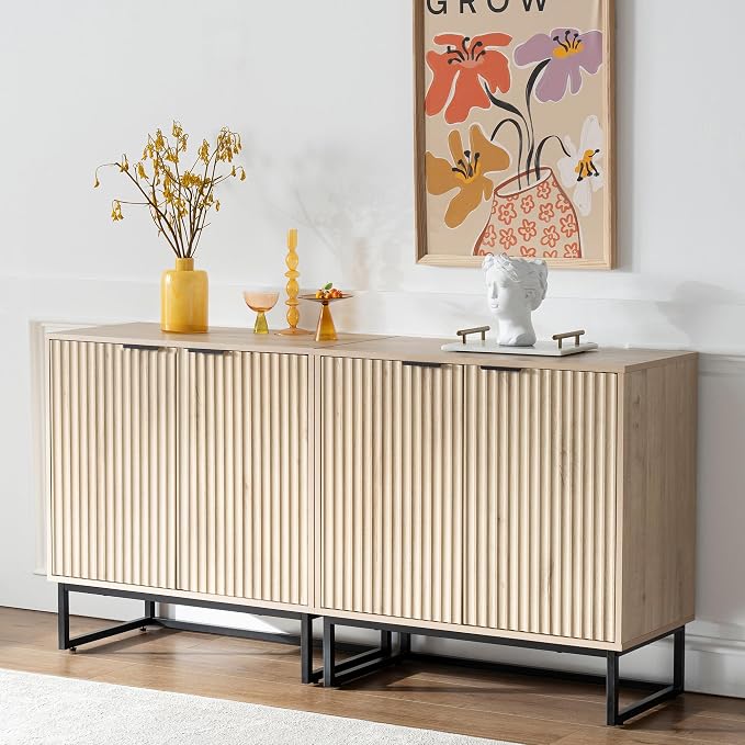 EYYTHUNG Fluted Cabinet with Storage Set of 2, Sideboard Buffet Cabinet with - Image 8