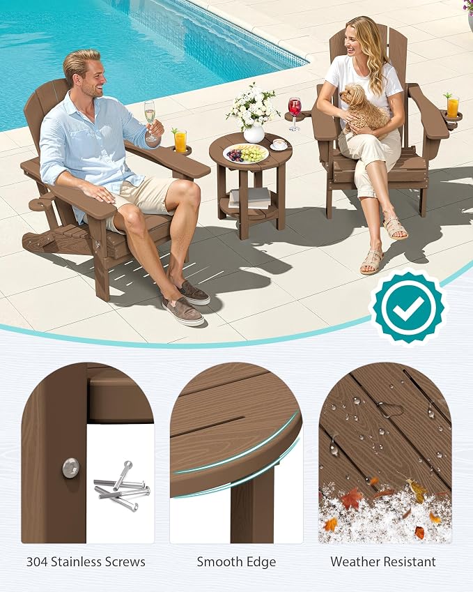 SERWALL Round Outdoor Side Table Set of 2, HDPE Small Adirondack Double End - Image 5