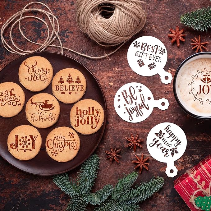 JULBEAR 36 Pieces Reusable Christmas Cake Stencils Templates Molds Tools for Christmas Holiday New Year Cookies Baking Painting Dessert Coffee Decoration