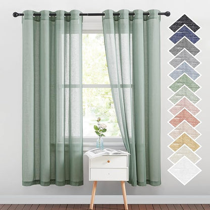 NICETOWN Linen Blend Flax Semi Sheer Window Curtains, Grommet Vertical Drapes by NICETOWN