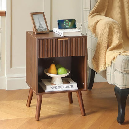 Fultyle Nightstand with Charging Station, Fluted Night Stand with USB and Type - Image 2
