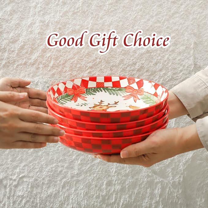 HASENSE Pasta Bowls Set of 4, 42 Ounce Ceramic Salad Serving Bowl for Kitchen,9.7 Inch Large Shallow Bowls for Pasta Soup Salad Dinners,Holiday Gatherings,Christmas, Dishwasher & Microwave Safe