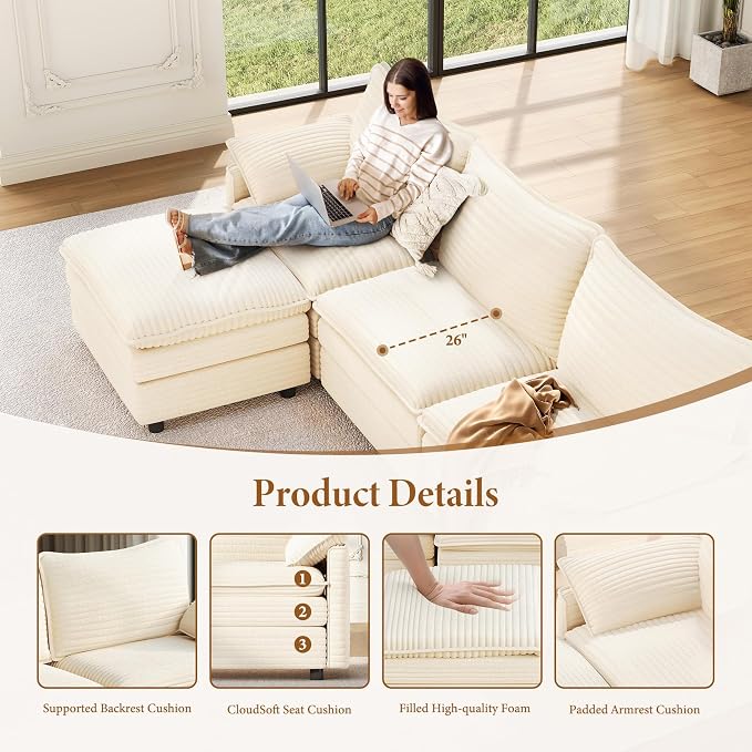 Vesgantti 101" V-Shaped Corner Couch Sectional, 7 Seat Customizable Modular - Image 4