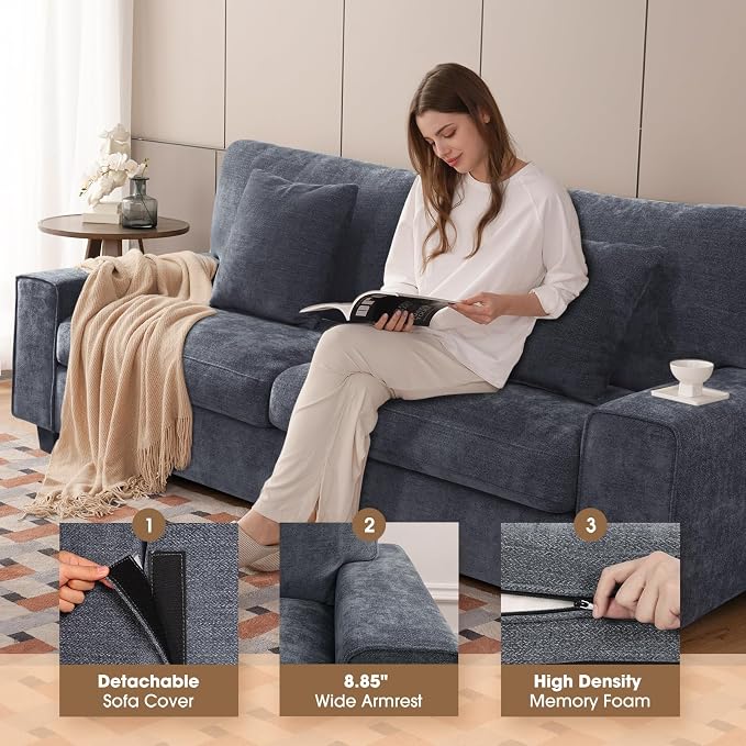 DOPEDIO Modern Living Room Sofa Set, 88.58" Chenille Loveseat - Image 3