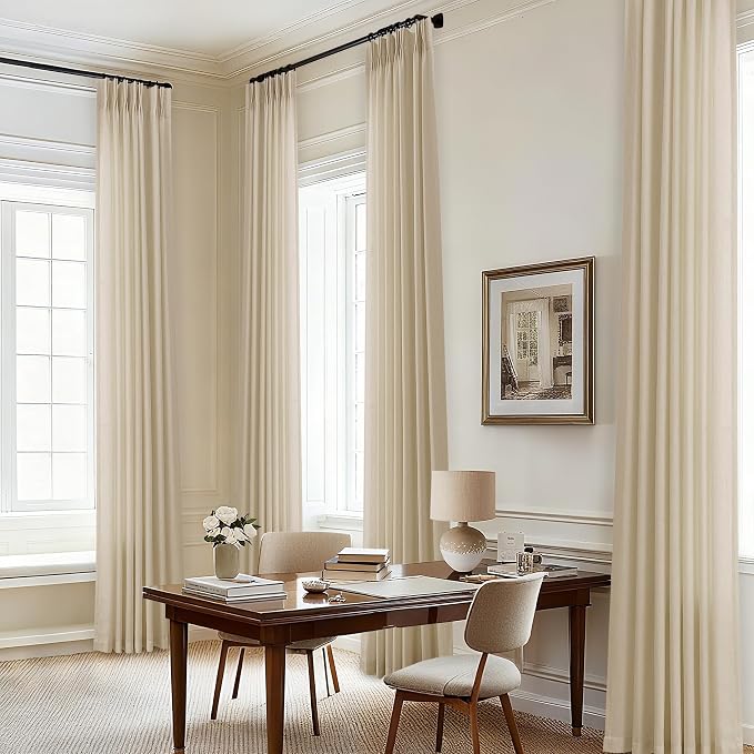 Pinch Pleated Linen Sheer Curtains 108 Inches Long Extra Long Beige | Tan - Image 7