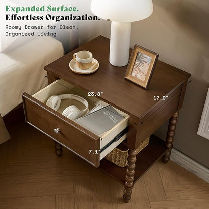 AMERLIFE 24" Walnut Nightstand, Vintage Bedside Table - Image 6