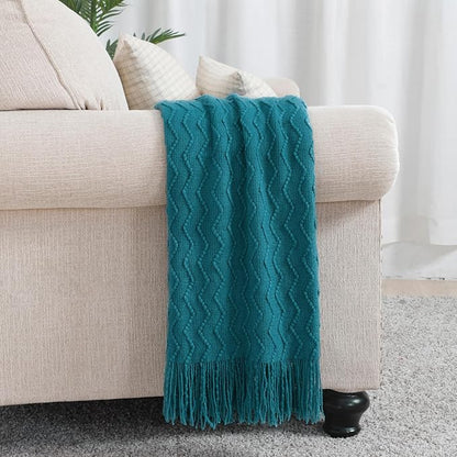 BOURINA Teal Throw Blanket 50 x90 Inches Throw Textured Solid Soft Sofa Throw - Image 2