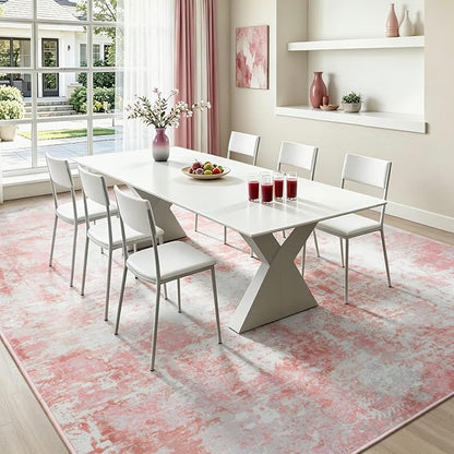 Rugflix 8x10 Area Rugs for Living Room, Washable Pink White Large Rug | Machine - Image 4