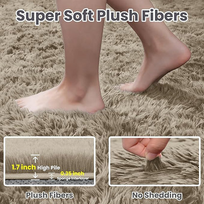 8x10 Fluffy Shag Area Rugs for Living Room Bedroom: Soft Carpet Gray Camel | - Image 5