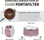 51mm Coffee Distributor and Tamper,Dual Head Coffee Leveler Fits for Delonghi 51mm Portafilter,Professional Espresso Hand Tamper.(Light pink)