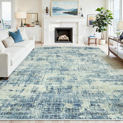 6x9 Washable Area Rug for Living Room Bedroom: Non-Slip Modern Blue Gray | by Oriannal