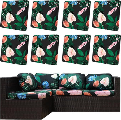 8Pcs Outdoor Cushion Covers, Elastic Patio Cushion Covers | Washable, by dreahoteztil
