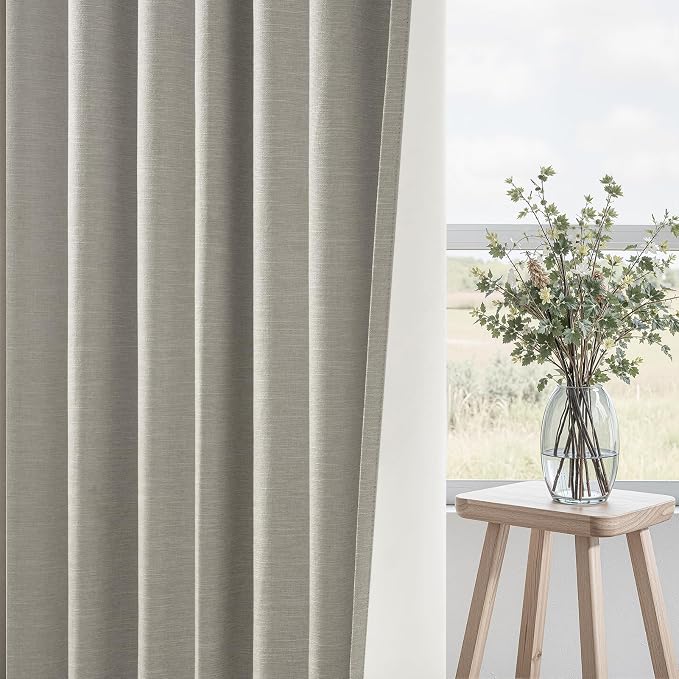 Topfinel 100% Blackout Grey Linen 96 Inch Length Curtains - Image 5
