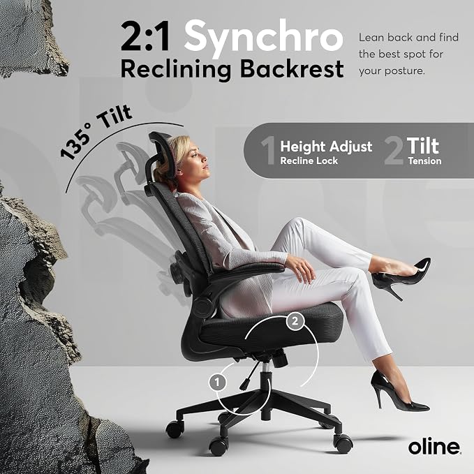 Oline ErgoAir Ergonomic Office Chair – Adjustable Lumbar Support, Flip-Up - Image 5