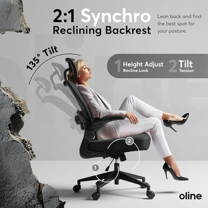 Oline ErgoAir Ergonomic Office Chair – Adjustable Lumbar Support, Flip-Up - Image 5