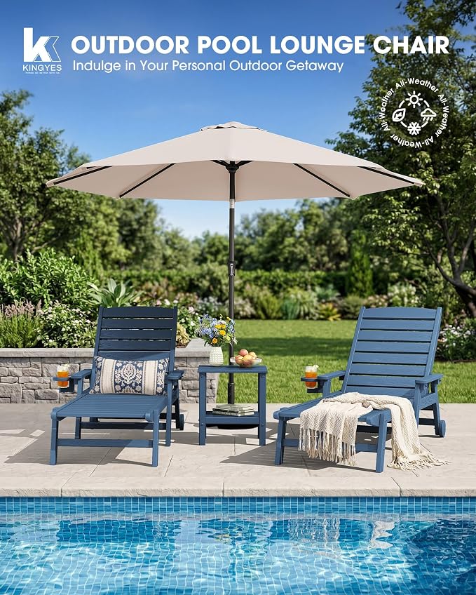 KINGYES HDPE Lounge Chair Outdoor Set of 2, Patio Chaise Lounge Recliner - Image 7