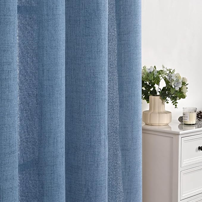 YoungsTex Light Blue Linen Curtains 40 Inches Long, Short Drapes - Image 7
