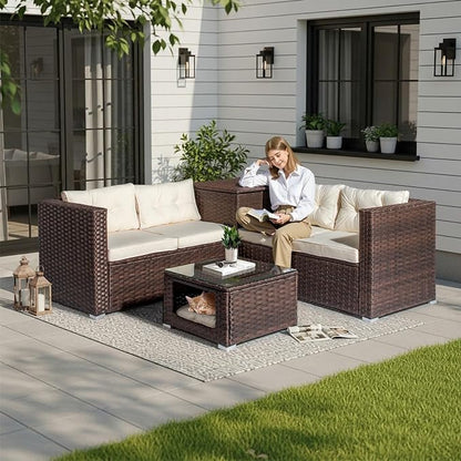 VINGLI 4 Pieces Outdoor Sectional Wicker Patio Furniture - Image 2