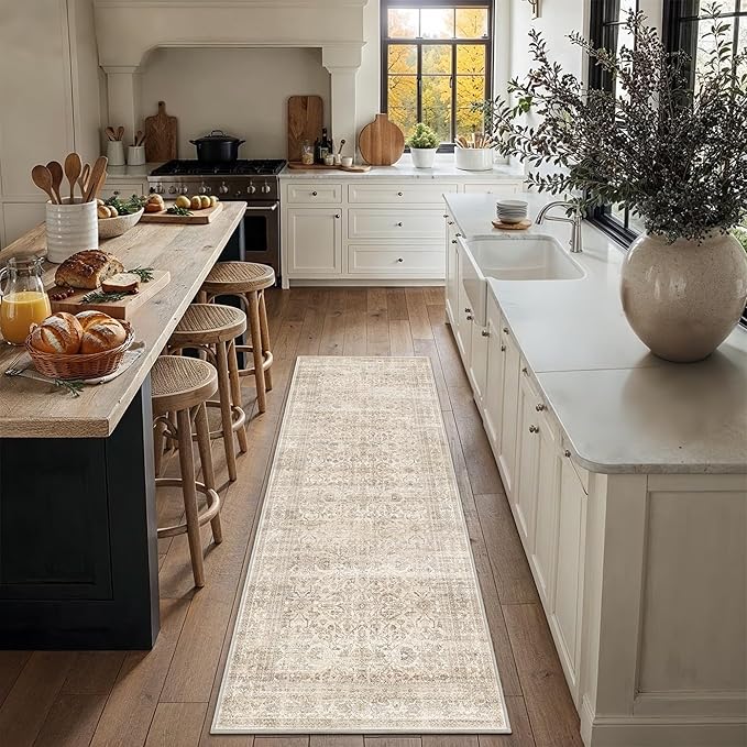 Schweek 2x6 Beige Runner Rug Washable Non Slip Neutral Runners by Schweek