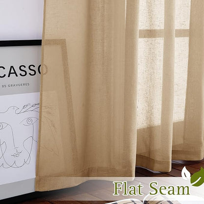 NICETOWN Sheer Linen Curtains Flax Texture 90 inch Long, Grommet Semi Sheer - Image 6