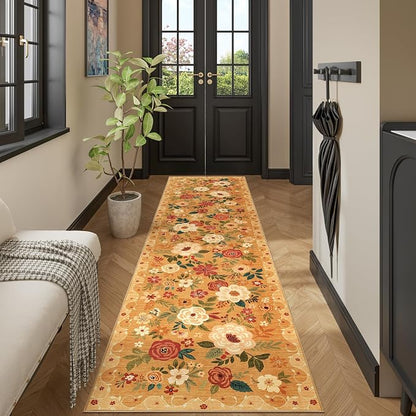 DUKINO 2.6x10 Runner Rug for Hallway, Washable Kitchen Rugs Non Slip Orange | - Image 6
