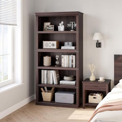 GarveeHome 5 Tier Farmhouse Bookcase, 67.4" Tall Book Shelf - Image 3