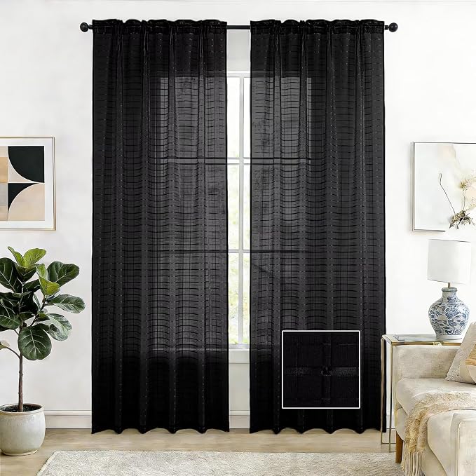 SpaceDresser Check Sheer Curtains 54 Inches Long by SpaceDresser