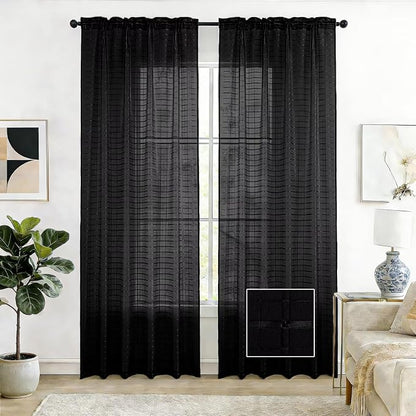 SpaceDresser Check Sheer Curtains 54 Inches Long by SpaceDresser