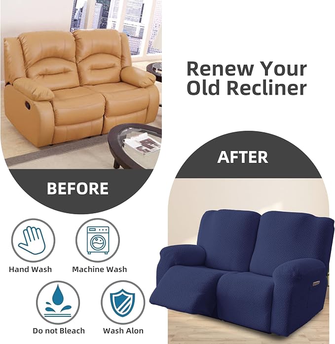 Genina Recliner Loveseat Covers, Stretch Reclining Sofa Covers, 2 Seater Couch - Image 6